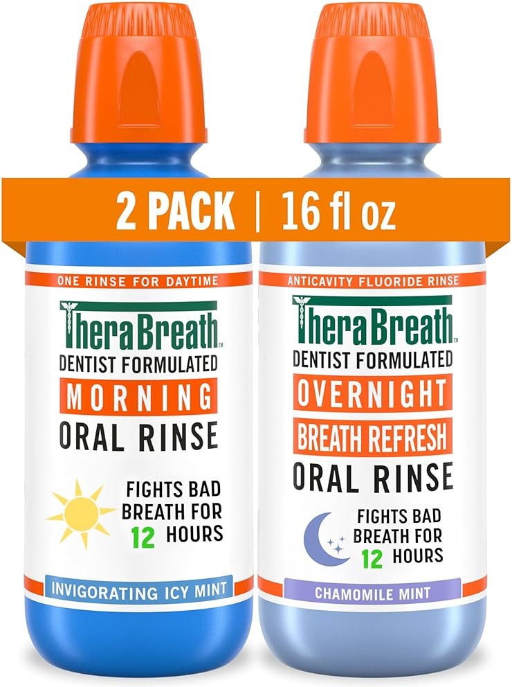 TheraBreath AM + PM Mouthwash Bundle, Morning & Overnight Rinses, 16 fl oz (2-Pack) - Product Image