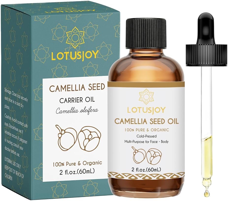 LOTUSJOY Camellia Seed Oil, 100% Pure & Organic, Cold-Pressed, Multi-Purpose for Face and Body, 2 fl oz (60mL) - Product Image