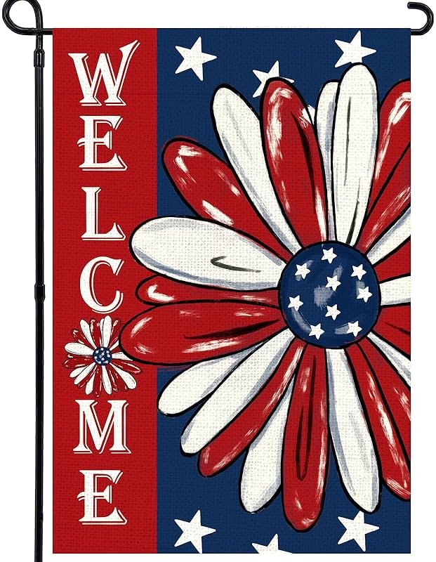 Agroon 4th of July Garden Flag 12x18 Inch Double Sided, Patriotic Memorial Day Floral Flag for Yard Outdoor Decoration - Product Image