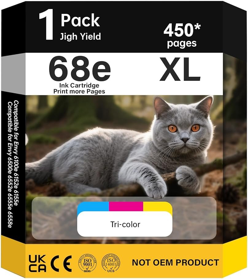 boftink 68XL Tri-Color Ink Cartridges High Yield Tri-Color 1 Pack Replacement for HP Printers Envy 6555e 6100e 6500e Series 68e Compatible with 6155e 6555e 6152e 6552e 6558e 6165e (1Pack Tri-Color) - Product Image