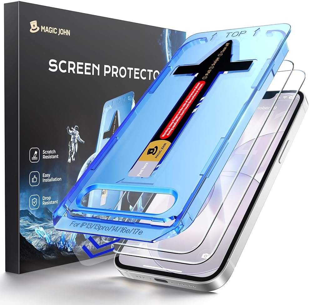 MAGIC JOHN 2 PACK for iPhone 17e Screen Protector, HD Clear, Fast Easy Installation, Anti-Scratch, Tempered Glass, Bubble Free - Product Image