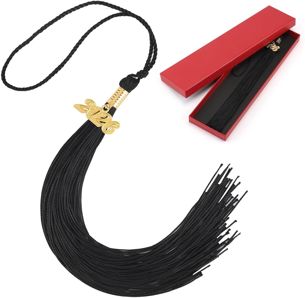 2026 Graduation Tassel Grad Cap Tassel with Gold Charms 9 Inch Graduation Cap Tassel for High School College University Ceremony Ideal Graduation Gift Accessories (Black) - Product Image