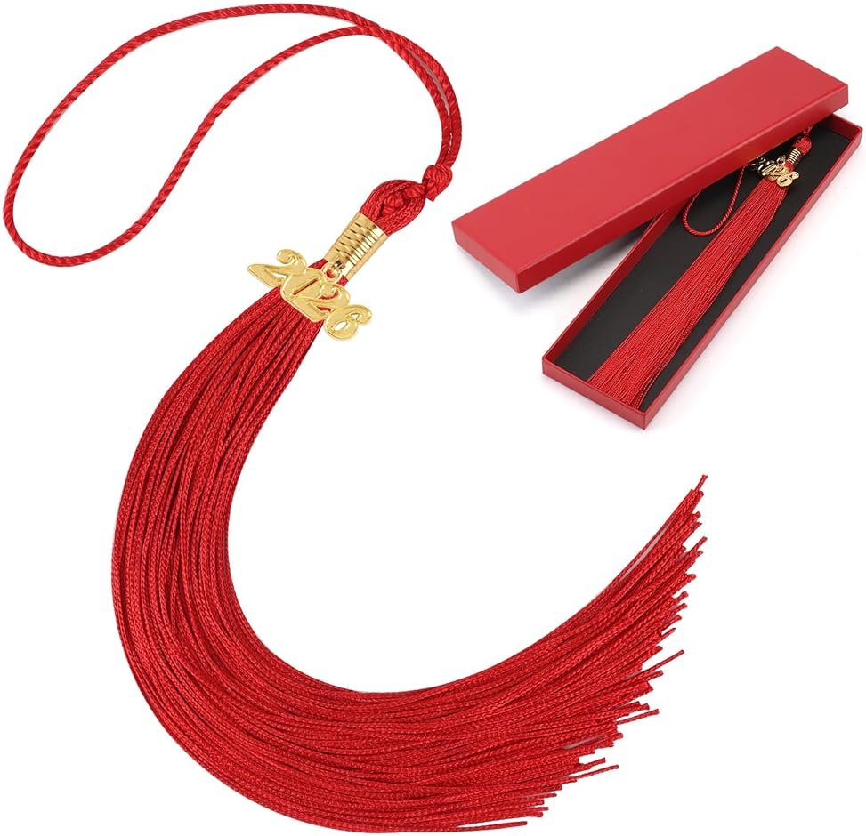 2026 Graduation Tassel Grad Cap Tassel with Gold Charms 9 Inch Graduation Cap Tassel for High School College University Ceremony Ideal Graduation Gift Accessories (Red) - Product Image