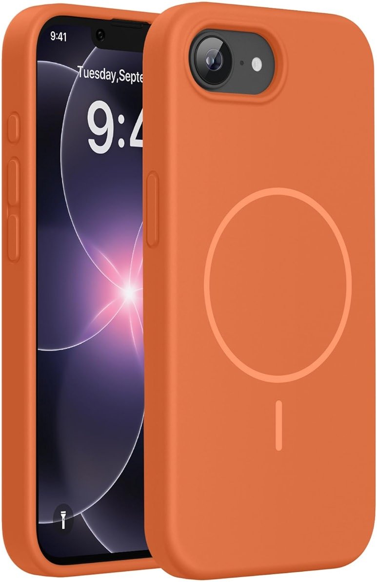 Miracase Magnetic for iPhone 17e Case & iPhone 16e Case, [Soft Anti-Scratch Microfiber Lining], Compatible with MagSafe, Silicone Shockproof Protection Phone Case for iPhone 17e/16e, Orange - Product Image