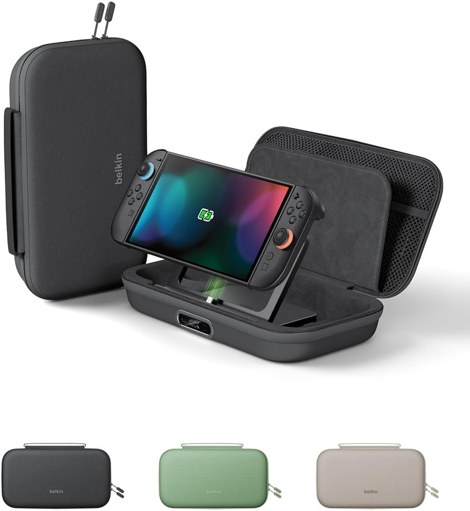 Belkin Nintendo Switch 2 Charging Case Pro, 10000mAh Power Bank, 30W Fast Charging w/Kick Stand - Custom Fit, Hard Shell Carrying Case, 12 Game Card Slots, AirTag Holder, Digital Display - Black - Product Image