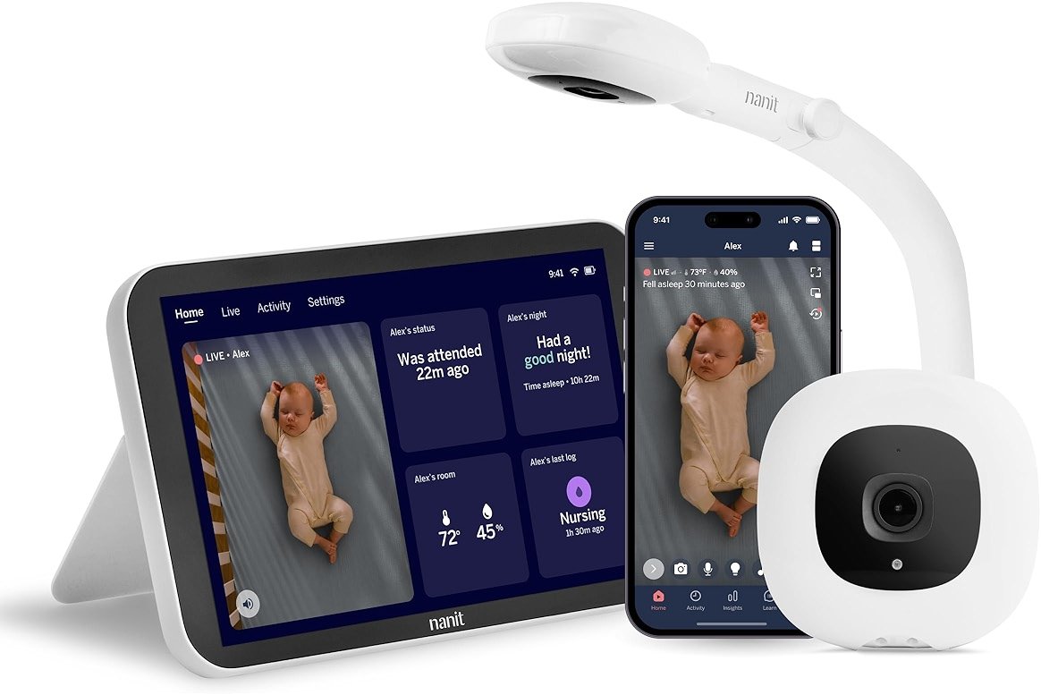 Nanit Smart Baby Monitor System with Floor Stand & 8" Display Screen - Crystal-Clear Video, Real-Time Notifications, Sleep Insights - Baby Must Have for Parents - Product Image