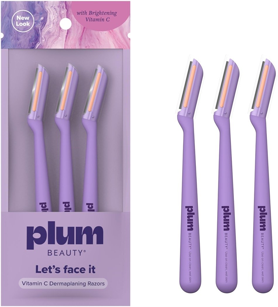 Plum Beauty Vitamin C Dermaplaning Razors (3-Pack)– Facial Razors for Women | Peach Fuzz & Dead Skin Remover, Brightening Vitamin C Strip for Collagen Support & Skincare Absorption - Product Image