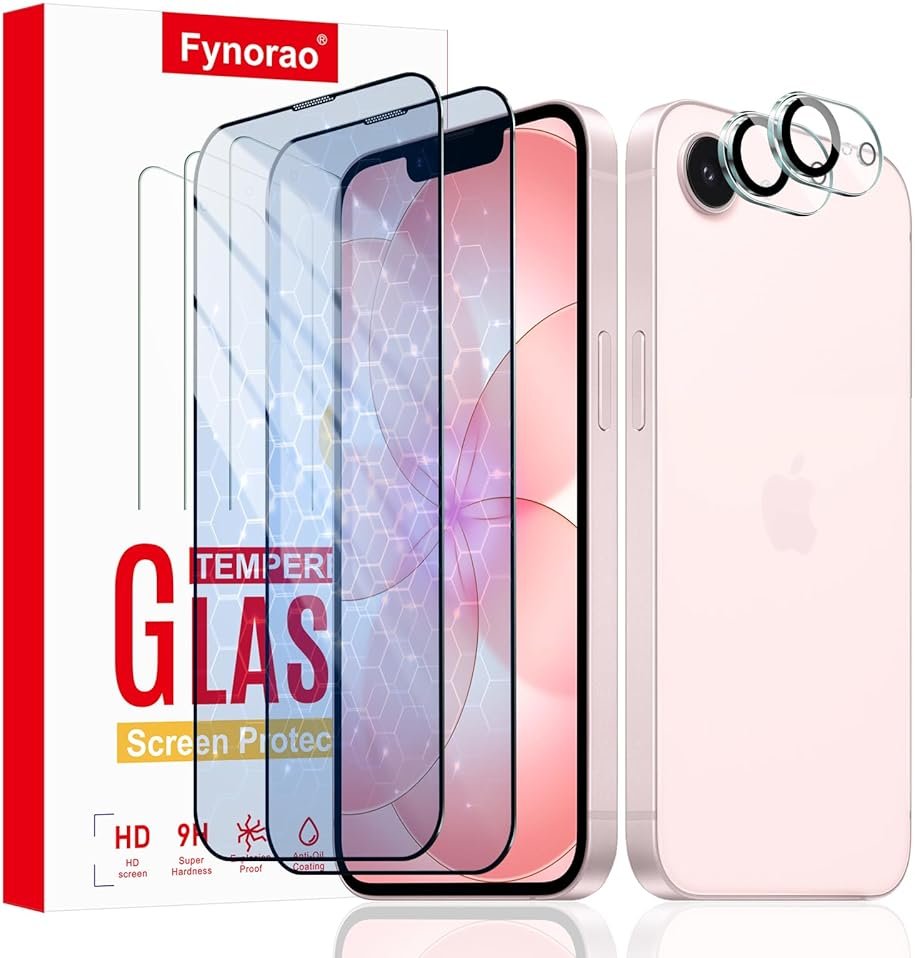 2+2-Pack Anti-Blue Light Tempered Glass Screen Protector & Camera Lens Protector for iPhone 17e/16e, Eye Protection, Gradient Colorful, 9H Hardness, HD, Anti-Scratch, Bubble Free, Case Friendly - Product Image