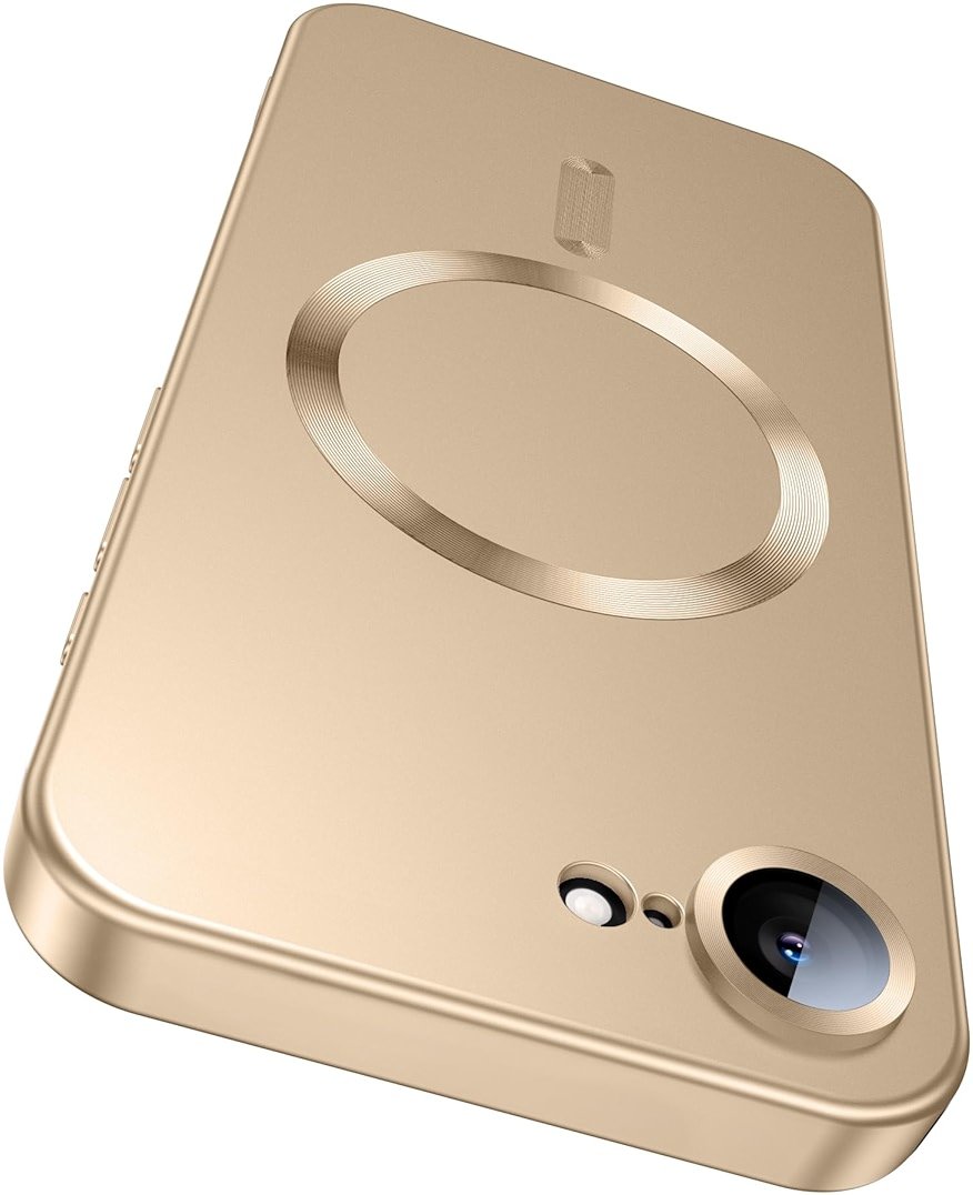 LEKEVO Magnetic for iPhone 17e Case/iPhone 16e Case [Compatible with MagSafe][Built-in Camera Lens Protector] Slim Soft Silicone Bumper Shockproof Metallic Luster 17e Phone Case (Gold) - Product Image