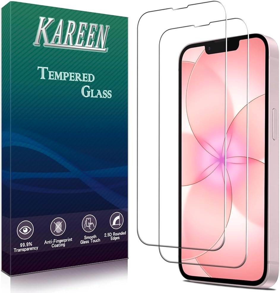 KAREEN 2 Pack Screen Protector for iPhone 17e 6.1-Inch Tempered Glass Film, 9H Hardness, Anti Scratch, Bubble Free, Case Friendly, Easy to Install - Product Image