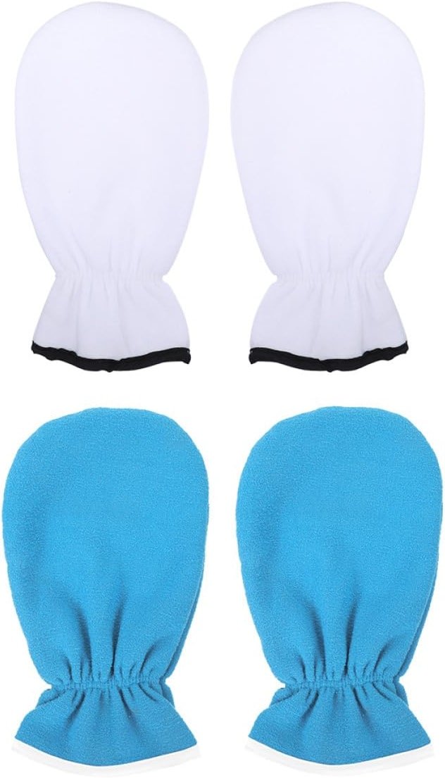 SOLUSTRE 2 Pairs Professional Paraffin Wax Mitts Gloves, Washable Polyester Hand Care Gloves for Exfoliating and Moisturizing, Blue and White, Suitable for Keratin Therapy - Product Image