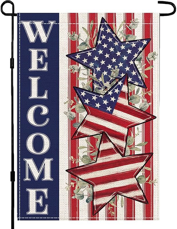 4th of July Garden Flag 12x18 Inch, Double Sided Patriotic Welcome Garden Flags Yard, Red White Blue Decor for Independence Day, Memorial Day, Patriotic Outdoor Decor - Product Image