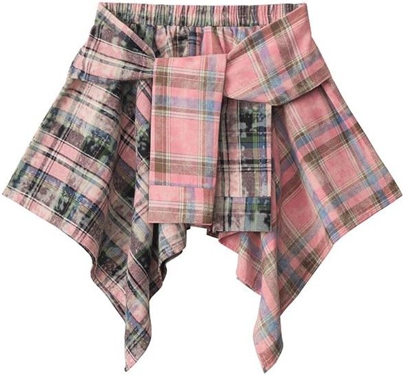 Women's Asymmetric Plaid Mini Skirt Y2K Aesthetic Emo Punk Checked Skirt Irregular Hem Streetwear Low Rise Grunge Skirt - Product Image