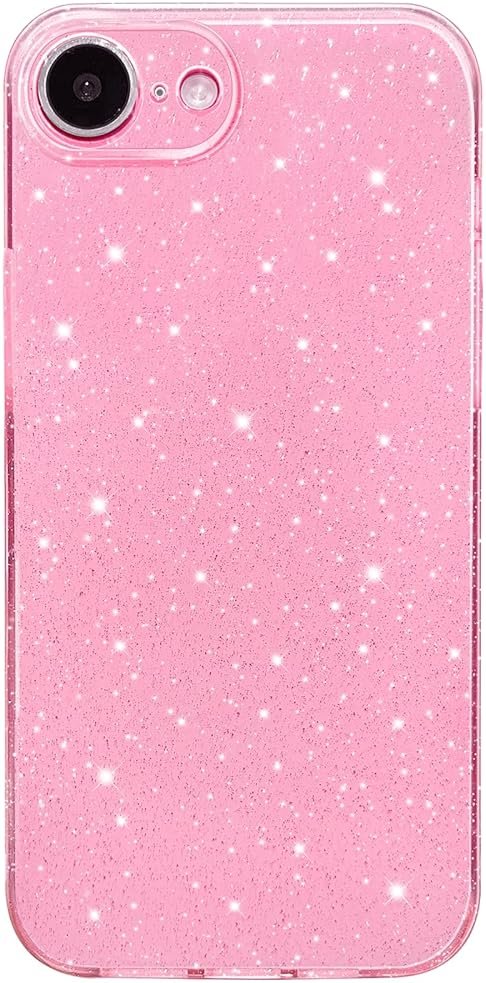 Hython Case for iPhone 17e Case Glitter Cute Sparkly Shiny Bling Sparkle Phone Cases 6.1", Thin Slim Fit Soft TPU Bumper Shockproof Rubber Protective Cover for Women Girls Girly, Bright Pink - Product Image