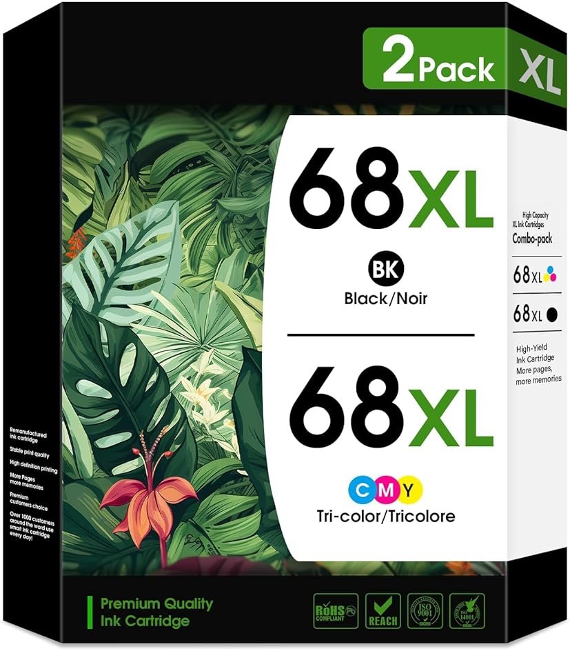 JANMORE 68XL 68e Black and Tri-Color Ink Cartridge High Yield Replacement for HP 68xl Ink cartridges for Envy 6152e,6155e,6552e,6555e,6558e Printer (1 Black and 1 Color) - Product Image