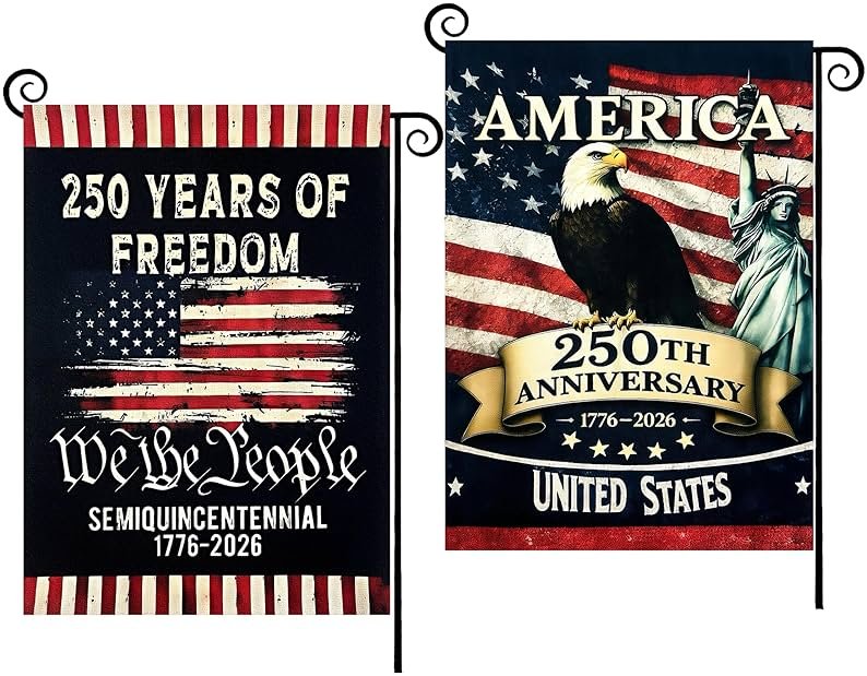 2PCS 250th Anniversary American Garden Flag,July 4th Independence Day Patriotic Banner,Double-Sided Waterproof 1776-2026 Commemorative Flags - Product Image