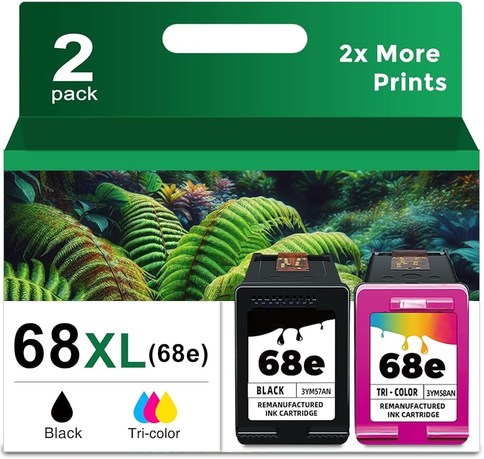 68XL 68 XL Ink Cartridges to 6155e 6100e 6555e Printer Ink Replacement for HP 68e HP68 to Envy 6500e 6152e 6165e 6552e 6558e 6110e 6130e 6131e 6530e 6531e 6532e 6132e 6520e (Black Color Combo 2-Pack) - Product Image