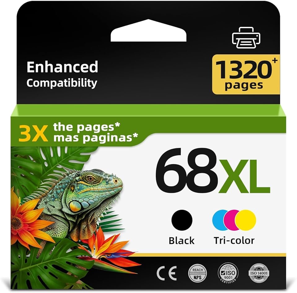 68XL Ink Cartridges Black Color Combo Pack for HP 68 XL 68e Printers Replacement for HP68XL HP68 for Envy 6155e 6555e 6152e 6552e 6558e 6110e 6500e 6520 6520e 6530e 6531e 6532e 6165e 6110e 6110r 6120e - Product Image