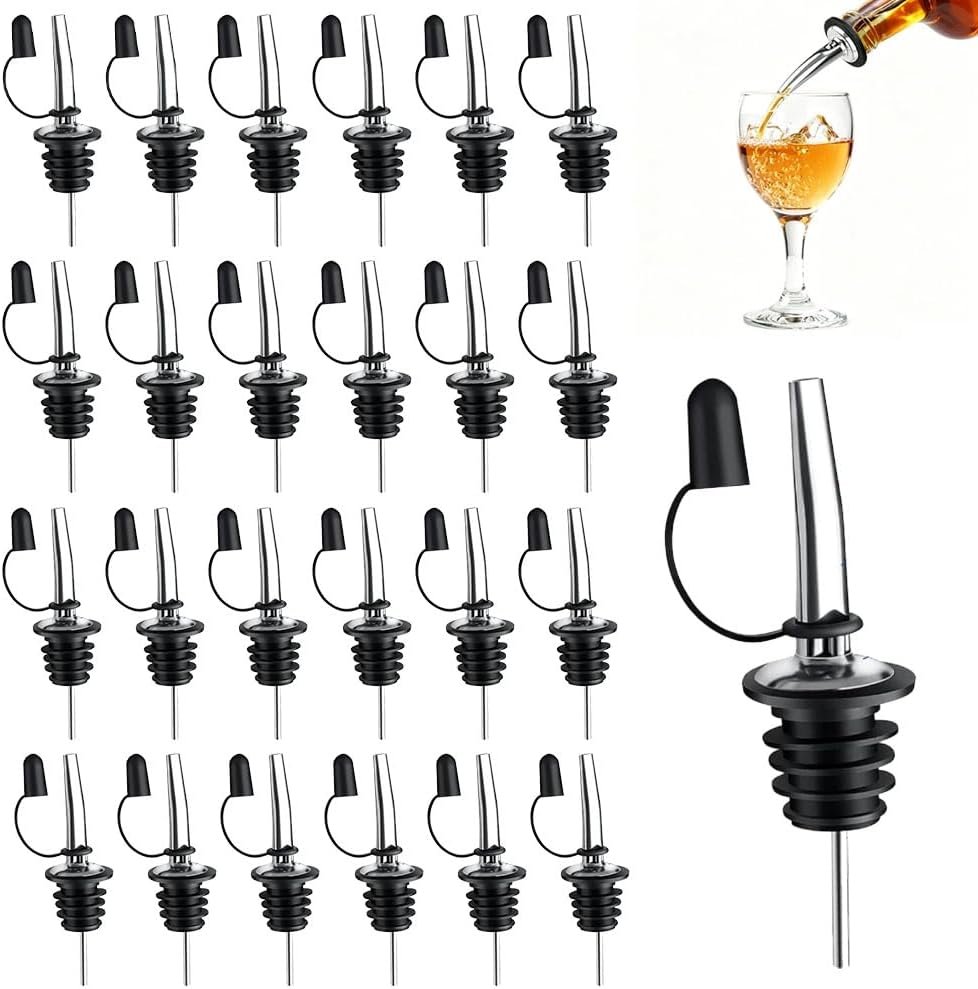 24 Pack Stainless Steel Liquor Pour Spout, Pour Spouts for Liquor Bottles with Dust Caps, Speed Pourers for Liquor Bottles Oil Wine Alcohol, Bar Accessories Bar Supplies for Home Bartender - Product Image