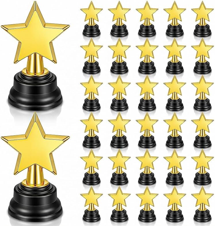 Fumusae 32 Pack Mini Star Award Trophy, 3.5 Inch Gold Trophy Awards Bulk, Plastic Trophies for Rewards, Sports Winning Prize, Competitions, Game Prizes, Party Favors, Event Props - Product Image