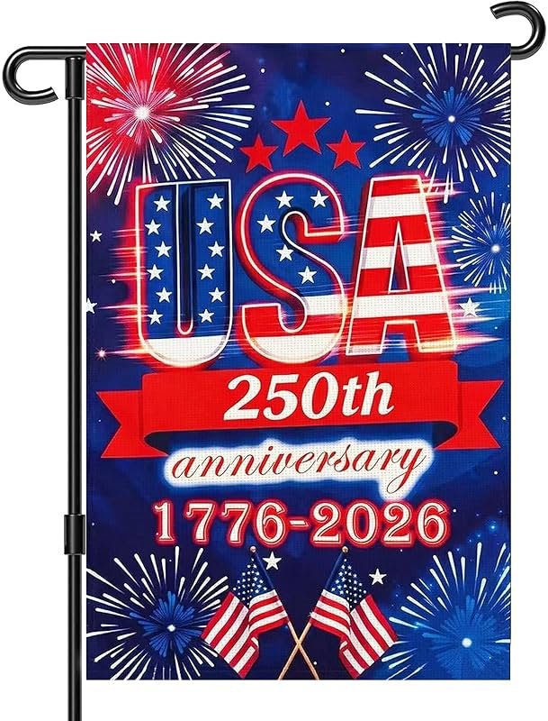 250 Anniversary Usa Garden Flags for Outside, 250 Anniversary USA Flag 1776-2026 Commemorative Patriotic Yard Sign Outdoor Firework Design Banner 4th of July Decorations Double Sided Waterproof 250 Year American Flag 12x18 Inch - Product Image