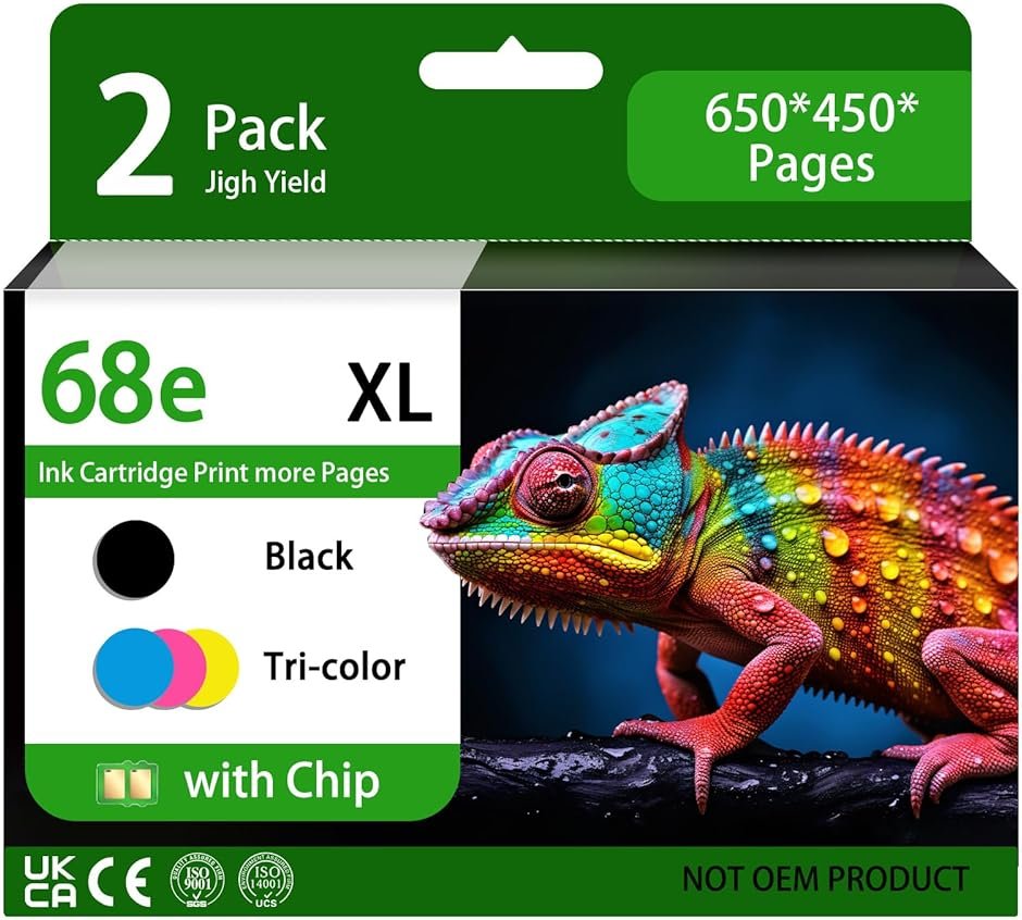 Skysoar 68XL 68e for HP 68 Ink Cartridges, Compatible for HP Ink 68, High Yield for HP 68 Ink Cartridges Black/Color Combo Pack Work with Envy 6155e 6555e 6152e 6100e 6552e 6558e (1Bk, 1Tri-Color) - Product Image