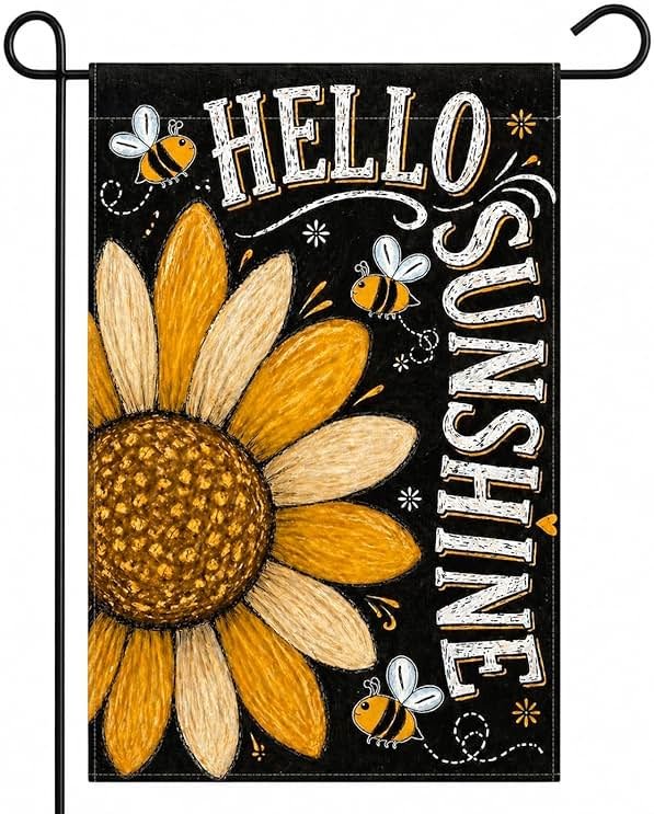 YZWXZY Sunflower Summer Garden Flag 12x18 Inch, Hello Sunshine Garden Flag, Double Sided Burlap Yard Flag, Farmhouse Lawn Porch Outside Decoration - Product Image