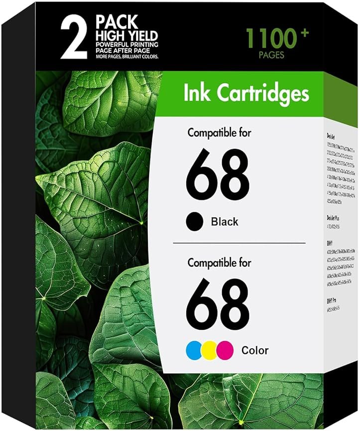 Tonassy 68 68XL Ink Cartridges Black/Color Combo Pack Replacement for HP Ink 68XL Work for Envy 6155e 6555e 6100e 6500e 6552e 6558e Printer Black and Tri Color Ink Cartridge 2-Pack - Product Image