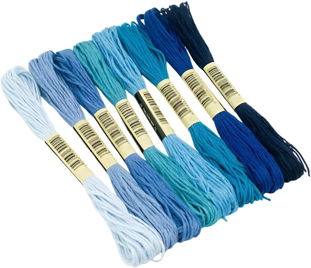 8 Pcs Blue Series Fine Cotton Thread Set, 24.6 ft Each, Multicolor Embroidery Floss for Handmade Art, Cross Stitch, Shashiko Projects, Patchwork Craft DIY Supplies - Product Image