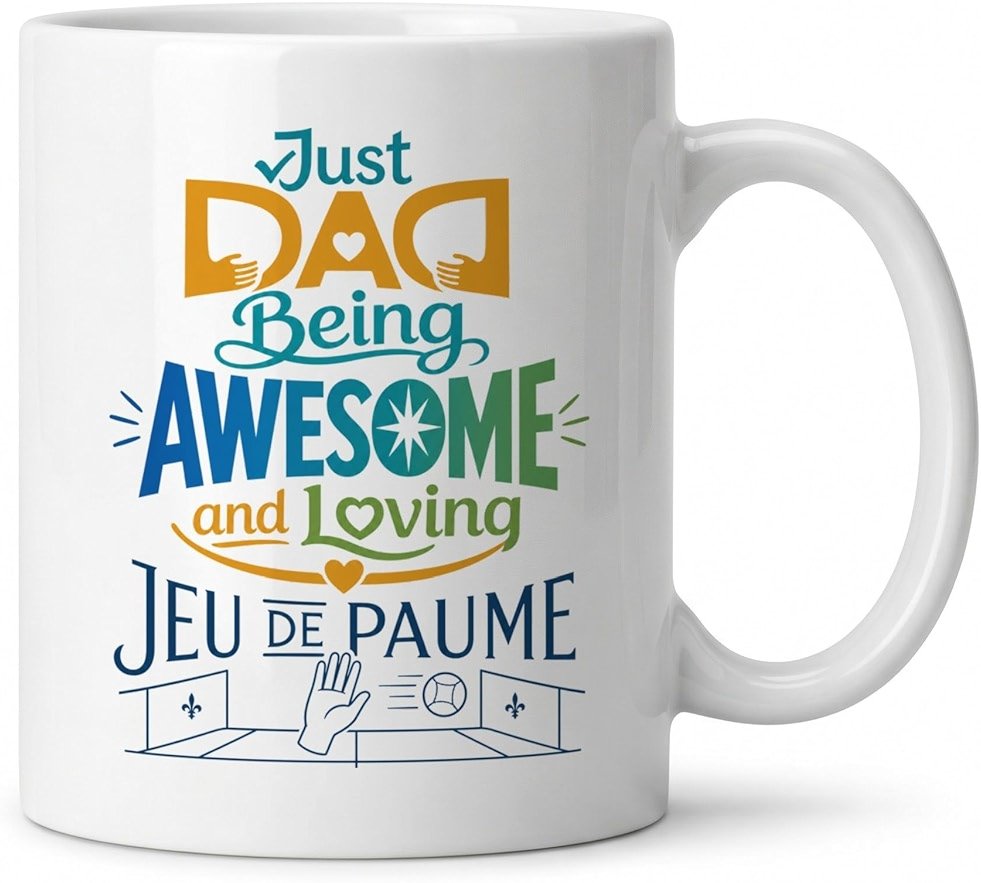 Dad jeu_de_paume Coffee Mug 11oz White Ceramic, Double-Sided Print Gift With Quote Just a Dad Being Awesome and Loving jeu_de_paume - Product Image