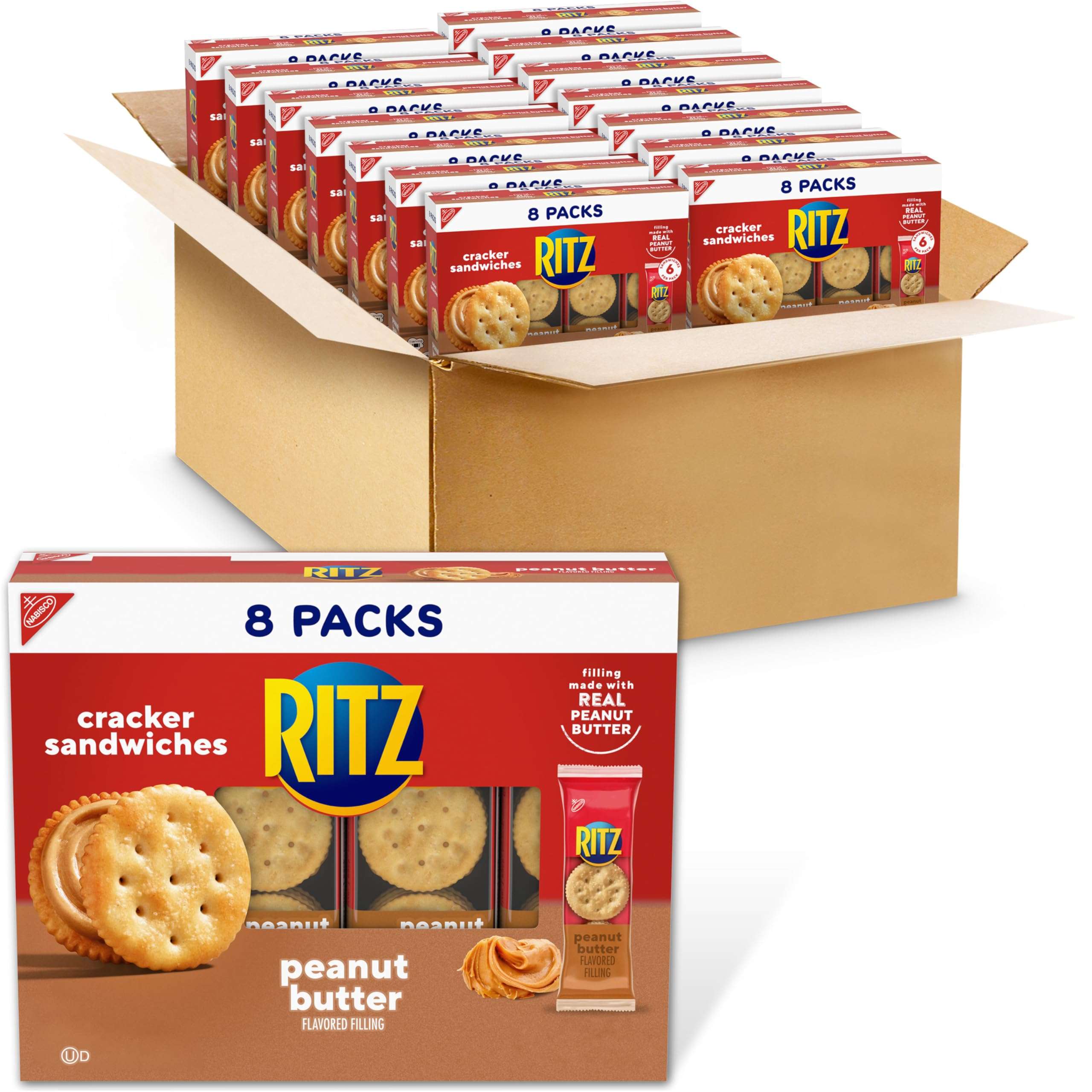 RITZ Peanut Butter Sandwich Crackers, Lunch Snacks, 112 Snack Packs (14 Boxes, 6 Crackers Per Pack) - Image 1