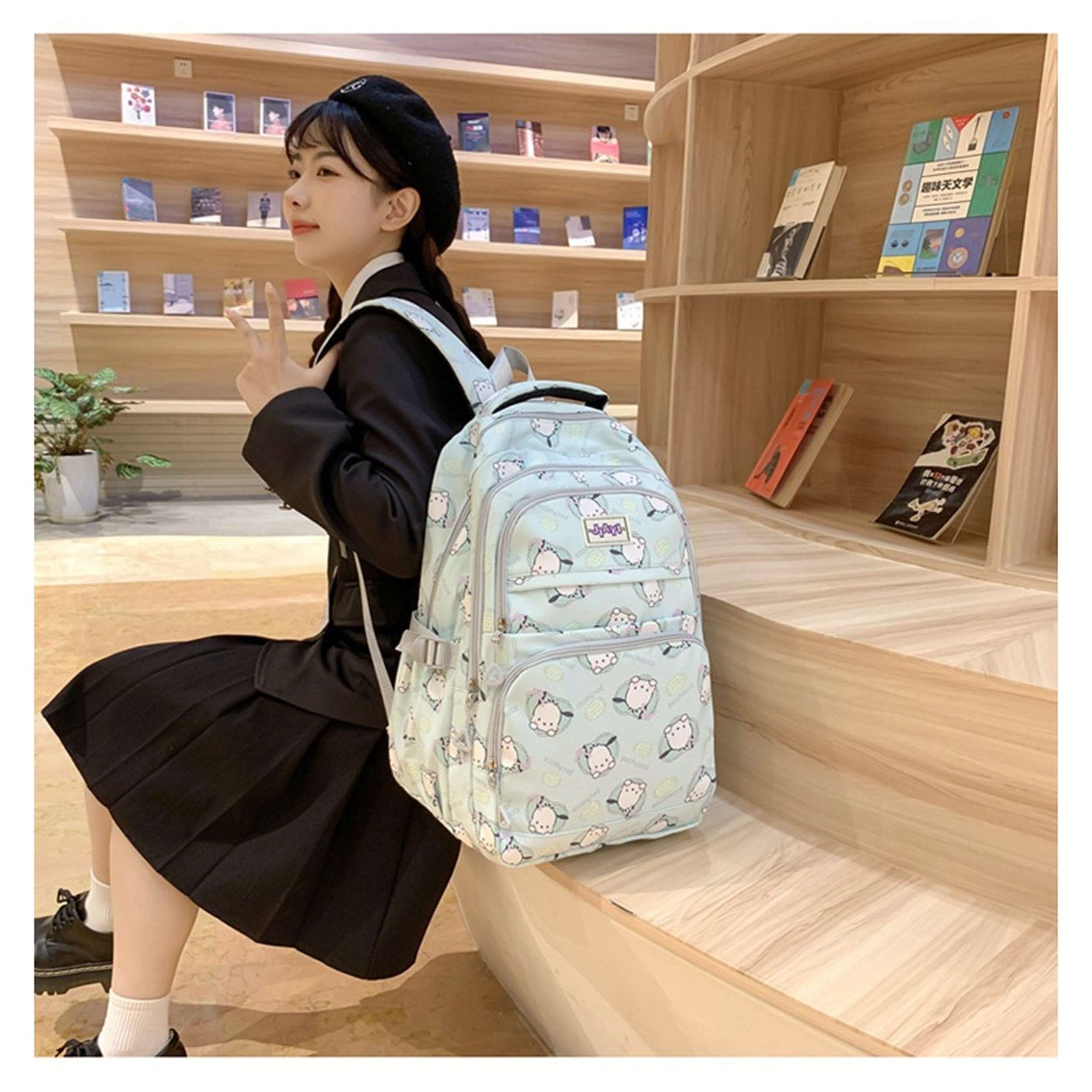 Roffatide Anime Pochacco All Over Print Large Capacity Casual Backpack Laptop Backpack Travel Hiking Rucksack Bike Backpack Blue - Image 2