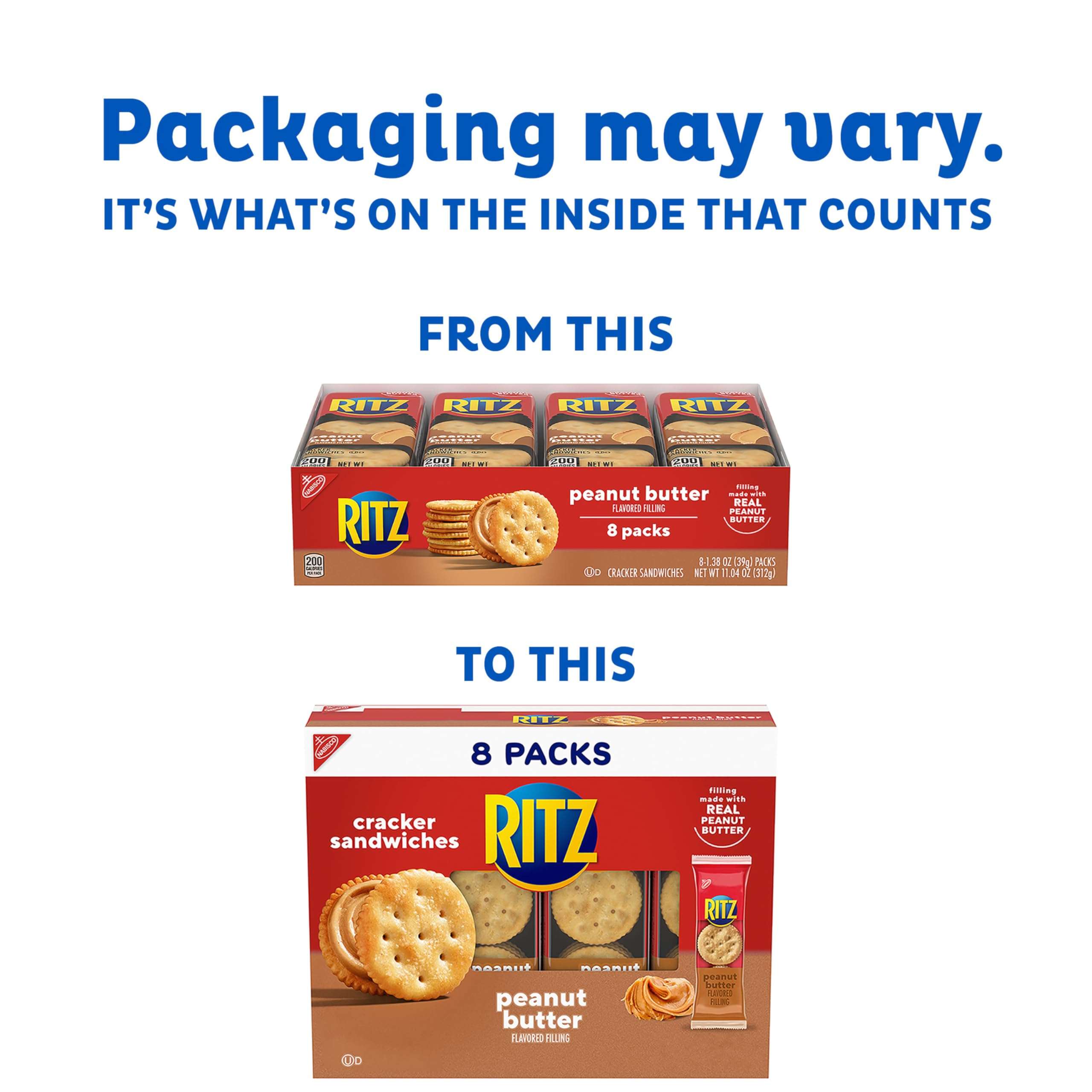 RITZ Peanut Butter Sandwich Crackers, Lunch Snacks, 112 Snack Packs (14 Boxes, 6 Crackers Per Pack) - Image 5