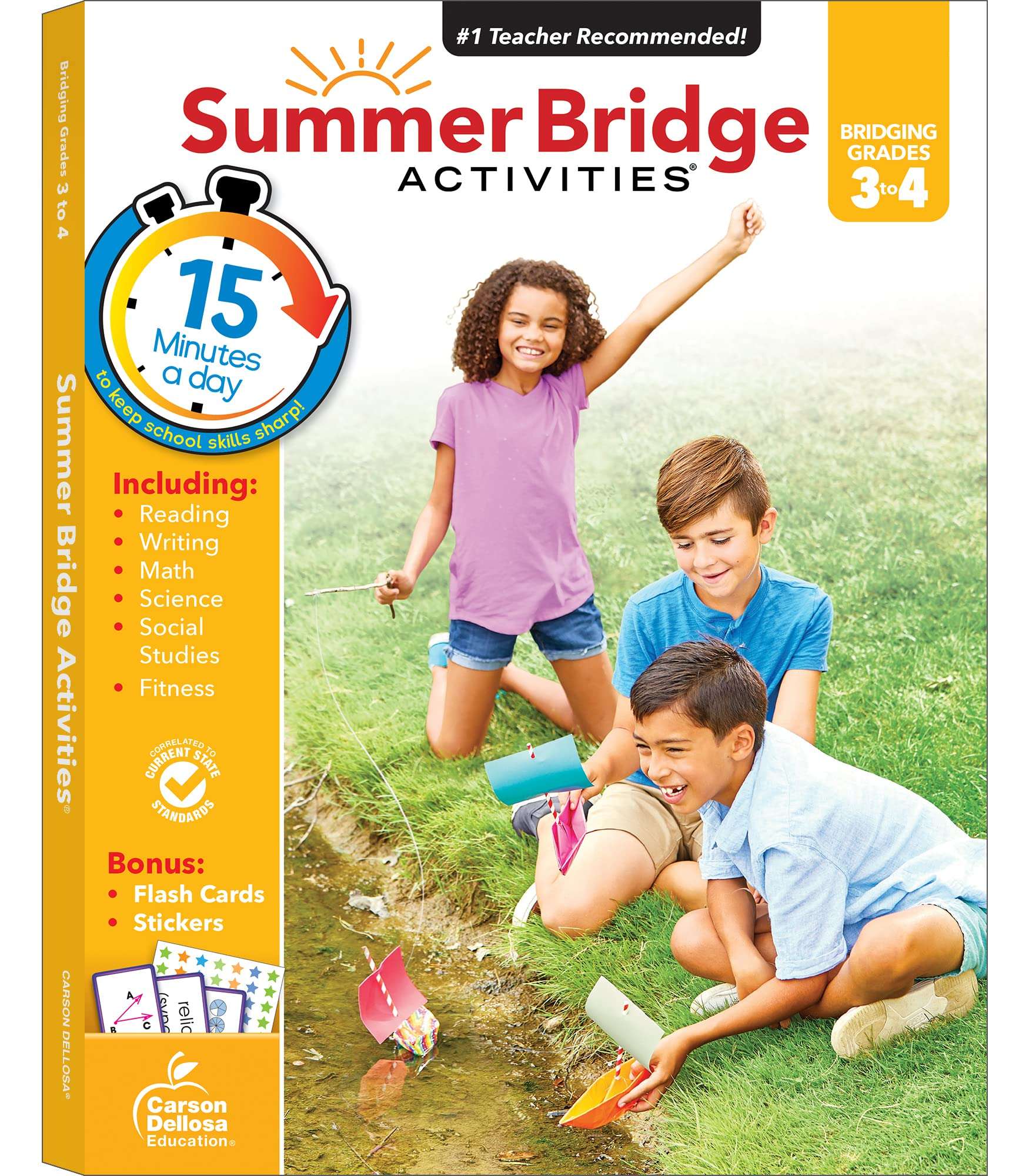 Summer Bridge Activities 3rd to 4th Grade Workbook, Activity Book with Math, Reading Comprehension, Science, Fitness, Social Studies, Writing Practice, and Flash Cards (Volume 5) - Image 1