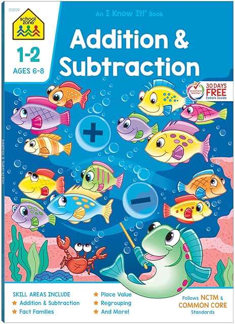 School Zone Addition & Subtraction Workbook: 64 Pages, 1st Grade, 2nd Grade, Elementary Math, Sums, Differences, Place Value, Regrouping, Fact Tables, Ages 6-8 (I Know It! Book Series) - Image 1