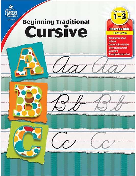 Carson Dellosa Grades 1-3 Beginning Traditional Cursive Handwriting Workbook, Writing Book With Dry Erase Number and Letter Tracing Activities, Classroom or Homeschool Curriculum - Image 1