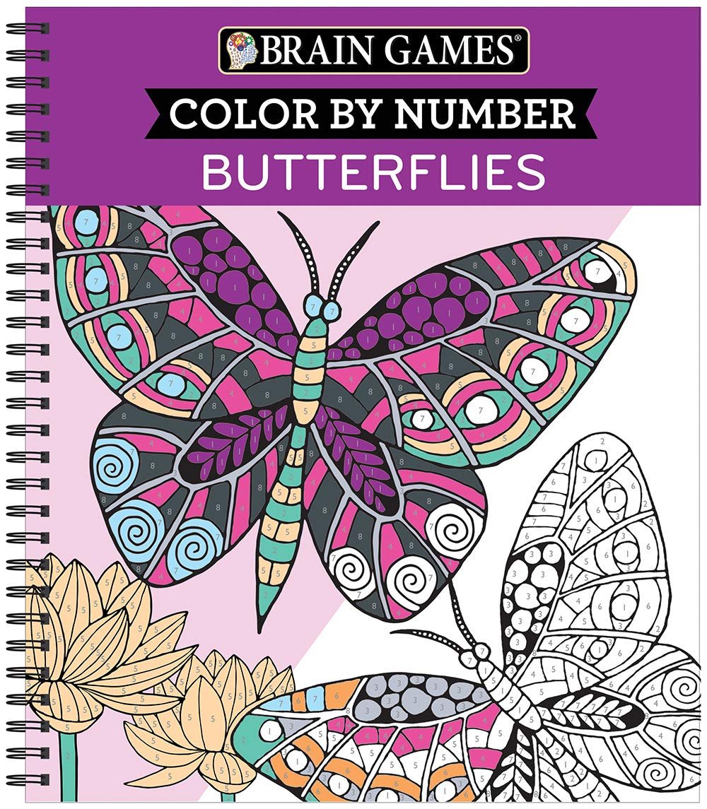 Brain Games - Color by Number: Butterflies - Stress-Free Adult Coloring Book with Tear-Out Pages | Relaxing Activity for Paint by Number Lovers | Gift for Women, Seniors & Teens - Product Image