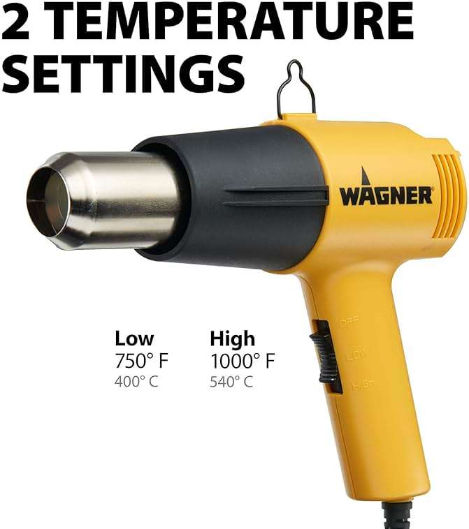 Wagner Spraytech 0503008 HT1000 Heat Gun, 2 Temp Settings 750ᵒF & 1000ᵒF, Great for Soften Paint, Caulking, Adhesive, Putty Removal, Shrink Wrap, Bend Plastic Pipes, Loosen Rusted Nuts Bolts, Yellow - Image 5
