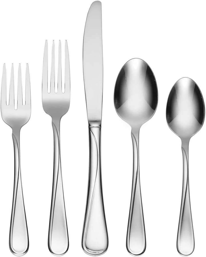 Oneida Silverware Set For 4, Flight 20-Piece Everyday Flatware Set, Service For 4, 18/0 Stainless Steel, Swirl, Mirror Finish, Dishwasher Safe, Knives Spoons and Forks Set, Dining (Silver, 20 Pieces) - Product Image