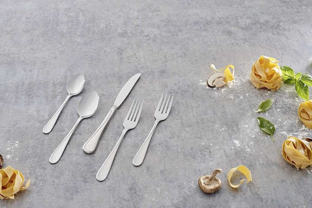 Oneida Silverware Set For 4, Flight 20-Piece Everyday Flatware Set, Service For 4, 18/0 Stainless Steel, Swirl, Mirror Finish, Dishwasher Safe, Knives Spoons and Forks Set, Dining (Silver, 20 Pieces) - Image 2