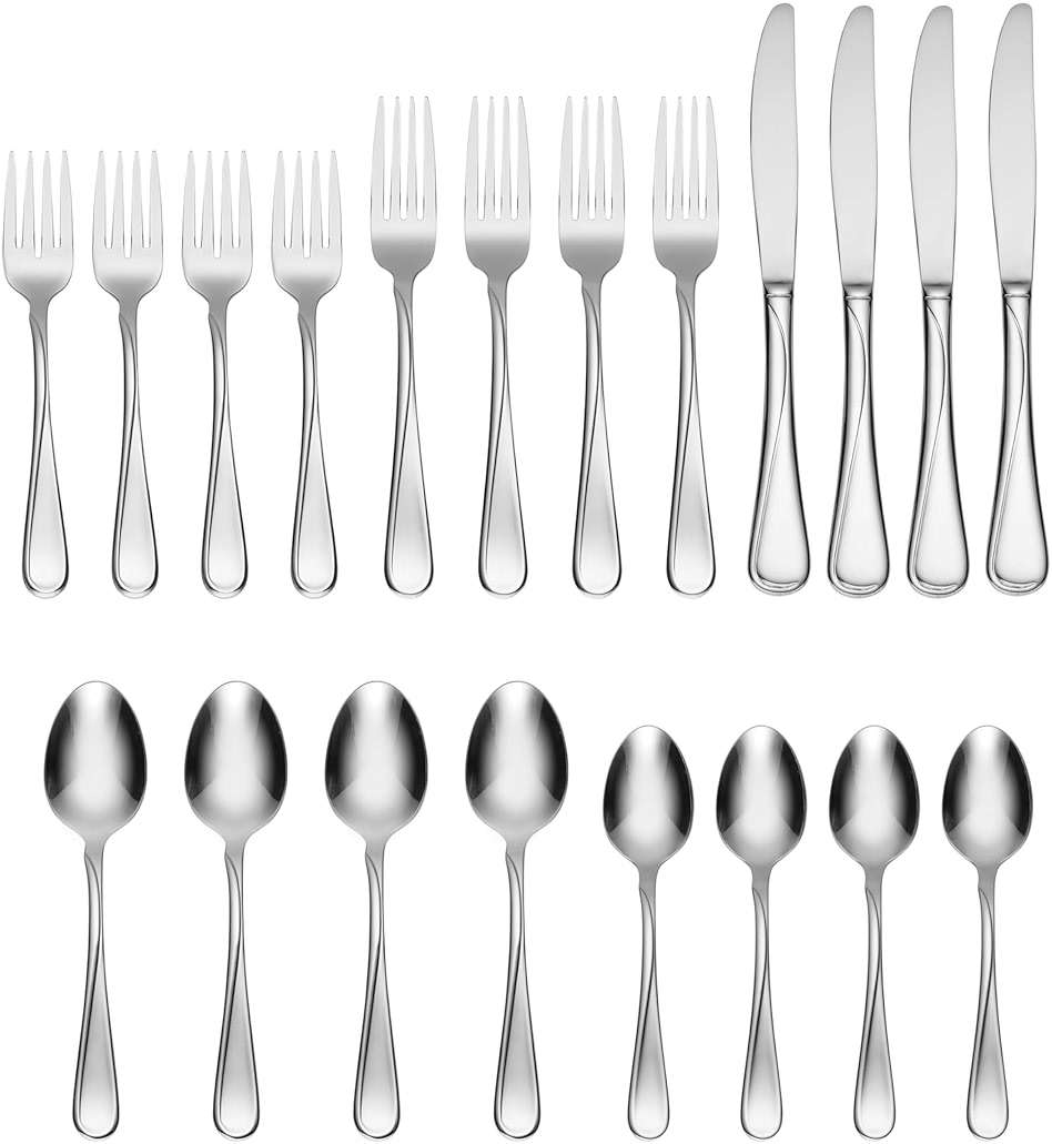 Oneida Silverware Set For 4, Flight 20-Piece Everyday Flatware Set, Service For 4, 18/0 Stainless Steel, Swirl, Mirror Finish, Dishwasher Safe, Knives Spoons and Forks Set, Dining (Silver, 20 Pieces) - Image 3