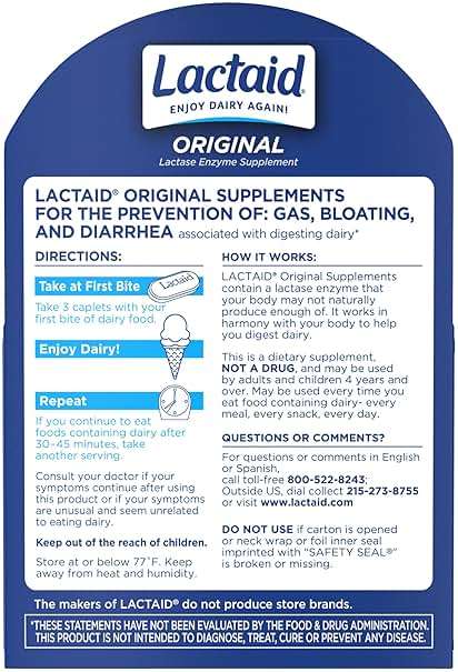 Lactaid Original Strength 9000 FCC Lactase Enzyme Unflavored Caplets Works Fast for Lactose Intolerance, Helps Prevent Gas, Bloating, and Diarrhea Associated with Dairy, 120 Ct - Image 7