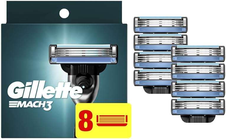 Gillette Mach3 Razor Refills for Men, 8 Razor Blade Refills - Image 1