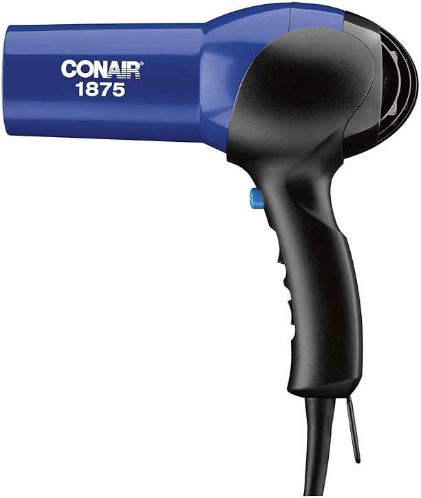 Conair Fast Dry Lightweight Hair Dryer | Powerful 1875W motor for thick and coarse hair, includes diffuser & concentrator attachments, Blue/Black, 146NXL - Image 2