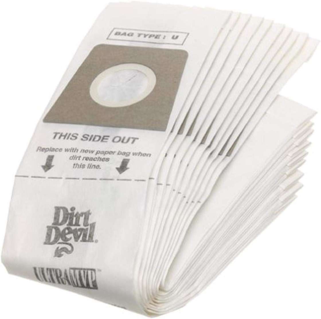 Dirt Devil Vacuum Cleaner Bags for Ultra MVP, Magnum MVP and Swivel Glide Vacs, Pack of 10, White, Type U, Part # 3920048001, Dirt Devil Vacuum Bags Refill - Image 1