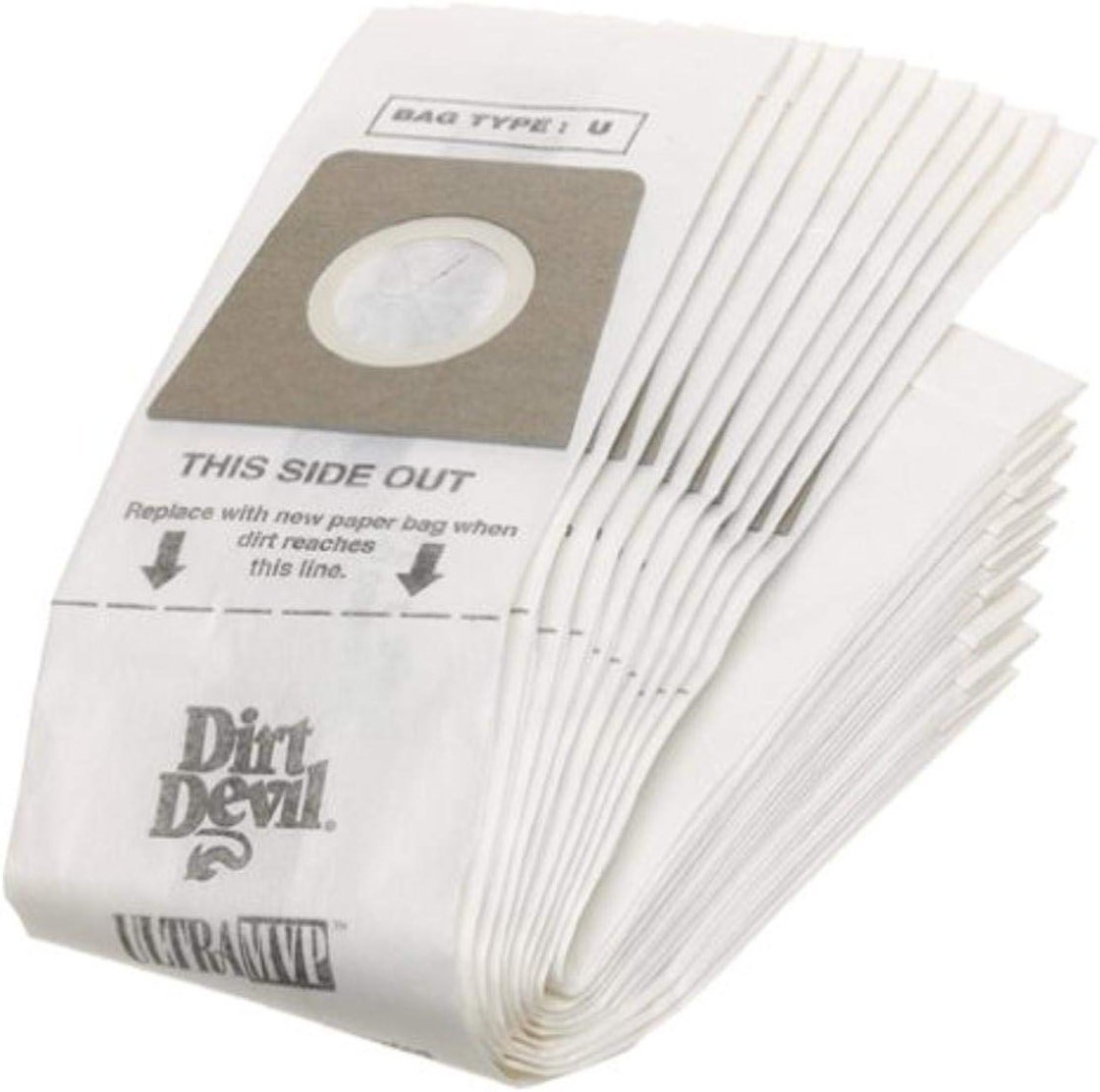 Dirt Devil Vacuum Cleaner Bags for Ultra MVP, Magnum MVP and Swivel Glide Vacs, Pack of 10, White, Type U, Part # 3920048001, Dirt Devil Vacuum Bags Refill - Product Image