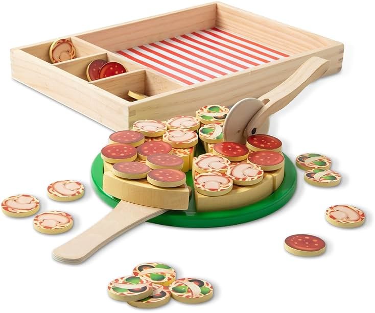Melissa & Doug Wooden Pizza Party Play Set, 36 Self-Stick Toppings, Pizza Toy Kitchen Set & Play Kitchen Accessories, Preschool Toys for Boys & Girls 3+ - Product Image