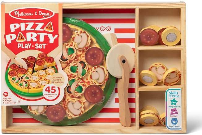 Melissa & Doug Wooden Pizza Party Play Set, 36 Self-Stick Toppings, Pizza Toy Kitchen Set & Play Kitchen Accessories, Preschool Toys for Boys & Girls 3+ - Image 3