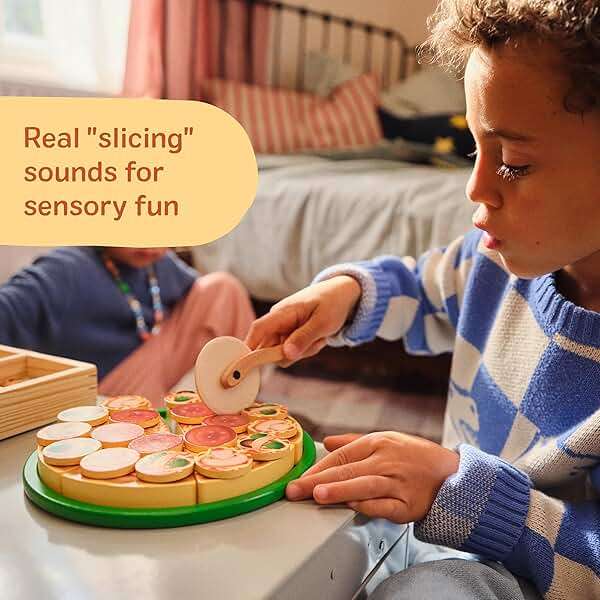 Melissa & Doug Wooden Pizza Party Play Set, 36 Self-Stick Toppings, Pizza Toy Kitchen Set & Play Kitchen Accessories, Preschool Toys for Boys & Girls 3+ - Image 6