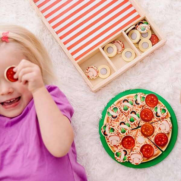 Melissa & Doug Wooden Pizza Party Play Set, 36 Self-Stick Toppings, Pizza Toy Kitchen Set & Play Kitchen Accessories, Preschool Toys for Boys & Girls 3+ - Image 8